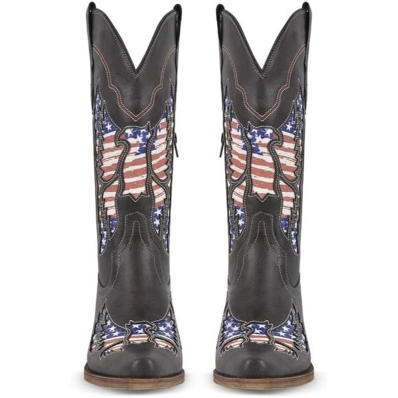 ⚡Women's American Flag Pointed Toe Cowgirl Boots with Patriotic Eagle Embroidery - Picture 2 of 7